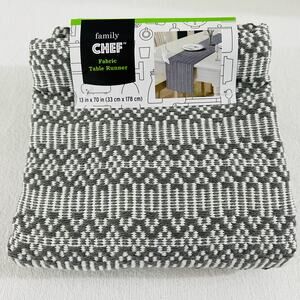 Family Chef Fabric Table Runner Gray/White Geometric Pattern (70"x13")
